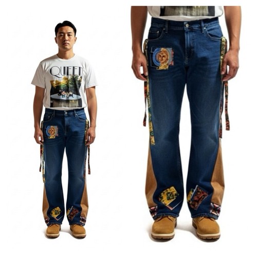 Jeans uomo patchwork - fondo, a